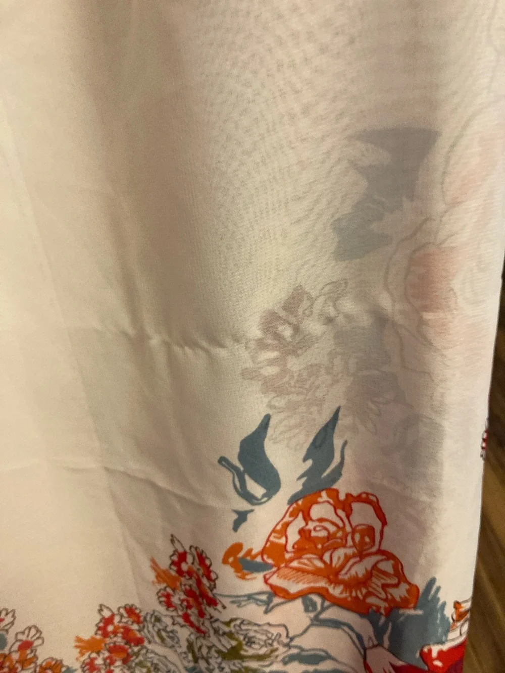 Cottage core Vintage Avon White sheer scarf with Orange & Red Floral Print